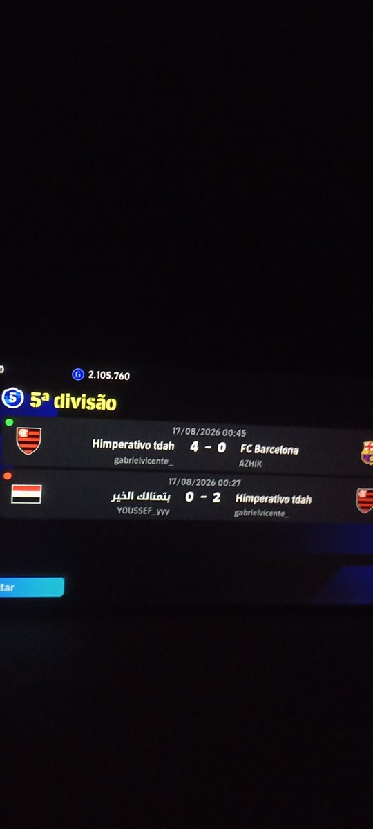 Gabriel18612859's tweet photo. A partida do acesso pra 5 divisão da liga efootball contra ia vamos que vamos flamengo pra cima deles ⚽⚽⚽⚽⚽🇧🇷🎮🇧🇷 rumo a primeira divisão ♥️🥰🥰😘😘🥰🙏 https://t.co/UmYKuiymdN
