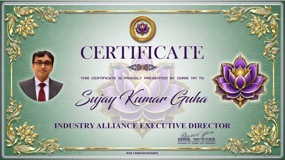 PurpleLotusGCV's tweet photo. OFFICIAL EXECUTIVE APPOINTMENT

INTERNATIONAL GCV INDUSTRY ALLIANCE

GLOBAL GCV MOVEMENT

Effective Date: August 17, 2026

By the authority of the Global GCV Movement, and in recognition of demonstrated professional competence, leadership experience, technical expertise, and service to the GCV Industry Alliance, I hereby formally appoint:

MR. SUJAY KUMAR GUHA

INDIA 🇮🇳

to the position of

VICE CHAIR

INTERNATIONAL GCV INDUSTRY ALLIANCE

Mr. Sujay Kumar Guha shall concurrently retain and continue serving as Global Executive Director of the International GCV Industry Alliance until a qualified and suitable successor is identified, appointed, and formally assumes the position.

This transitional arrangement is intended to ensure leadership continuity, operational stability, and uninterrupted execution of the Alliance's global responsibilities.

Upon the formal appointment of a suitable replacement as Global Executive Director, Mr. Guha will transition fully to his executive responsibilities as Vice Chair of the International GCV Industry Alliance.

LEADERSHIP RECORD

Mr. Guha has demonstrated sustained service within the GCV Industry Alliance:

- Global Executive Director, International GCV Industry Alliance — since May 2026
- Chair, GCV Industry Alliance India — January 2026 to May 2026

His advancement to Vice Chair recognizes both his previous leadership contributions and his capacity to assume broader international responsibilities.

PROFESSIONAL & ACADEMIC BACKGROUND

Mr. Guha is a qualified Software Engineer with professional certifications including:

- Microsoft Certified Technology Specialist
- Microsoft Certified Professional Developer
- SUN Certified Java Programmer
- SUN Certified Web Component Developer

He brings approximately nine years of software engineering experience and sixteen years of media experience.

He previously worked as a Senior Software Engineer at Accenture and currently serves as the Publisher and Editor of a newspaper in India, operating within the applicable framework of the Ministry of Information & Broadcasting, Government of India.

EXECUTIVE MANDATE

As Vice Chair, Mr. Guha is entrusted to work with the Chair and international leadership to:

Strengthen national Industry Alliances • Coordinate global industry initiatives • Expand merchant and enterprise participation • Support responsible ecosystem development • Build cross-border cooperation • Promote disciplined execution of the Global GCV Movement's industry strategy

During the transitional period, he is further authorized to continue exercising the responsibilities of Global Executive Director to maintain continuity of ongoing programs, coordination, and administrative operations until his successor formally takes office.

This appointment carries both authority and accountability. Leadership within the Global GCV Movement is a responsibility to serve, organize, execute, and produce measurable results.

I call upon our national and regional GCV Industry Alliance leadership, Special Envoys, Ambassadors, and participating teams worldwide to extend their full professional cooperation to Mr. Sujay Kumar Guha in the execution of his official responsibilities.

Congratulations to Mr. Sujay Kumar Guha on his appointment as Vice Chair of the International GCV Industry Alliance.

Ms. Doris Yin
Founder & Chairperson
Global GCV Movement
Aug 17th 2026