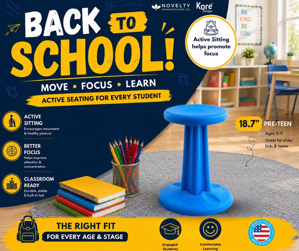 KOREstoolDesign's tweet photo. 🎒 Help pre-teens stay active &amp; focused! The Kore Kids 18.7" Pre-Teen Wobble Chair promotes better posture, balance &amp; core strength for ages 10–11. Perfect for classrooms &amp; homeschool.  📷 Made in the USA.   https://t.co/WnMt2sSoXs
#BackToSchool #KoreDesign #ActiveSeating https://t.co/0g7Jwmfv2U