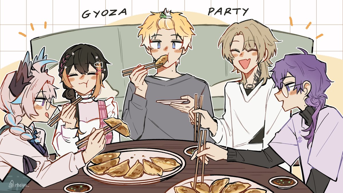 rheiya_'s tweet photo. Gyozzz party 🥟
#Briskart #Thumbjail #drawluca #PetraArt #VioletAtelier #Palouette https://t.co/0acGiANE7B