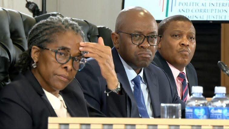MthoXulu's tweet photo. The one thing we hardly celebrate, is the impeccable work ethic of these 3 commissioners. 
They have displayed, on live television, the following:

100% attendance ✅️
Thorough individual preparation ✅️
Consistent levels of concentration ✅️
Daily production ✅️.

Such a marvel to watch and learn from. 

#MadlangaCommission