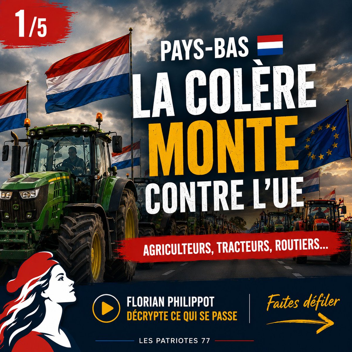 LesPatriotes_77's tweet photo. 🇳🇱 Pays-Bas : derrière la colère agricole, une question fondamentale revient :

qui doit décider de notre avenir : Bruxelles ou les peuples ?

🎥 Regardez la vidéo de Florian Philippot du 16 août.

Informez-vous. Vérifiez. Jugez par vous-mêmes.

#Frexit #Souveraineté https://t.co/ofh9WlKHNR