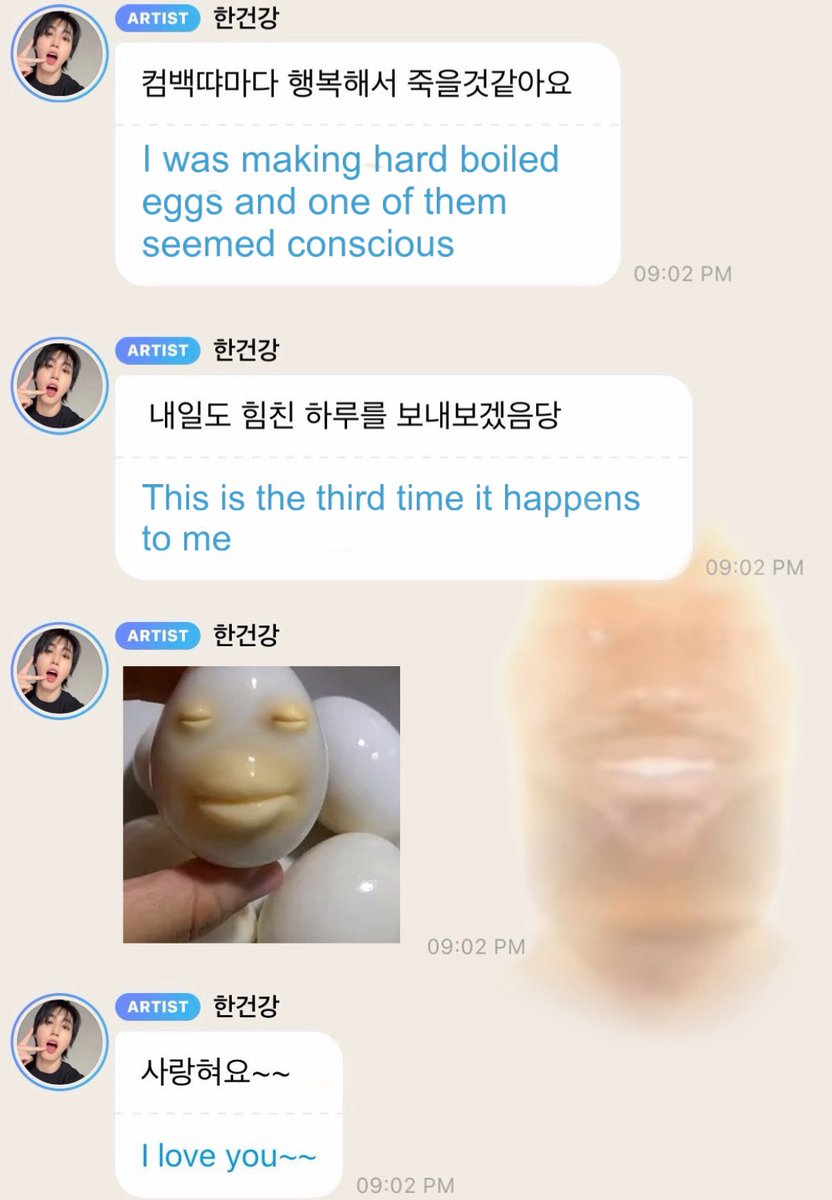 ibuprofenmiso's tweet photo. Han on bbl 🐹 🫧

💬I was making hard boiled eggs and one of them seemed conscious 

💬This is the third time it happens to me 

💬*picture*

💬I love you ~~ https://t.co/MZ2y6ofmHb