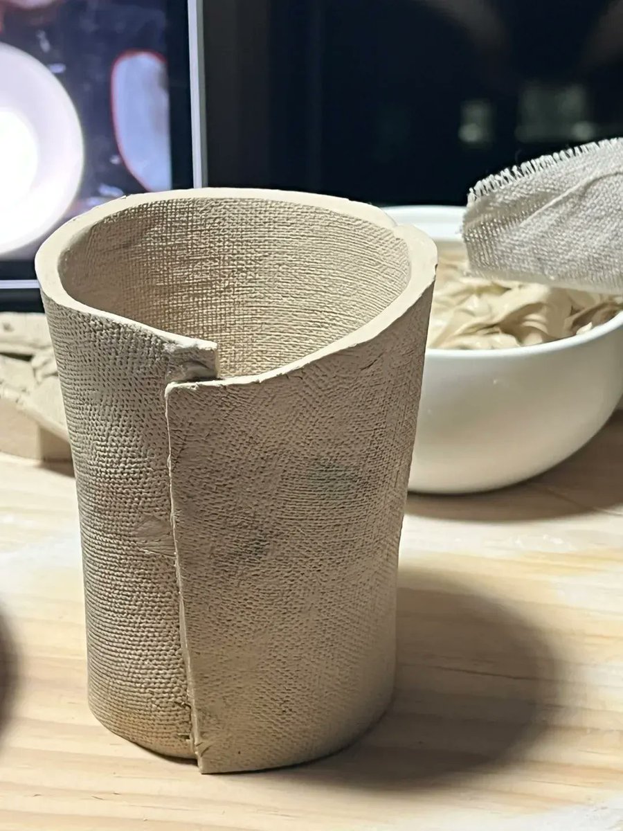 cgbeanie's tweet photo. Just finished my first hand-thrown clay mug with this weekend’s workshop! The uneven edges and tiny air bubbles make it one-of-a-kind—love this cozy, imperfect vibe! https://t.co/RdOC4C4ZZf
