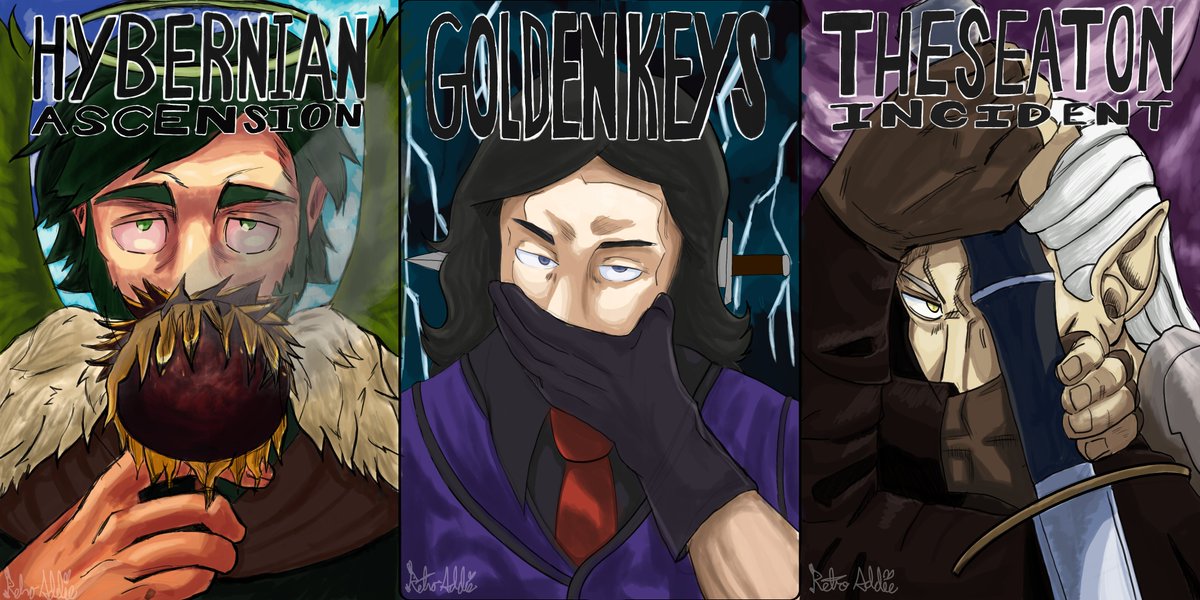 RetroAddie's tweet photo. This is a commission I got to draw DND OCs in the style and poses from three JJK covers! I had a lot of fun messing around with the style! Sorry Ive been gone for a bit work has me so busy but im trying to accommodate art again!!! Hopefully Ill post again shortly! :D https://t.co/thOOxmPNNV