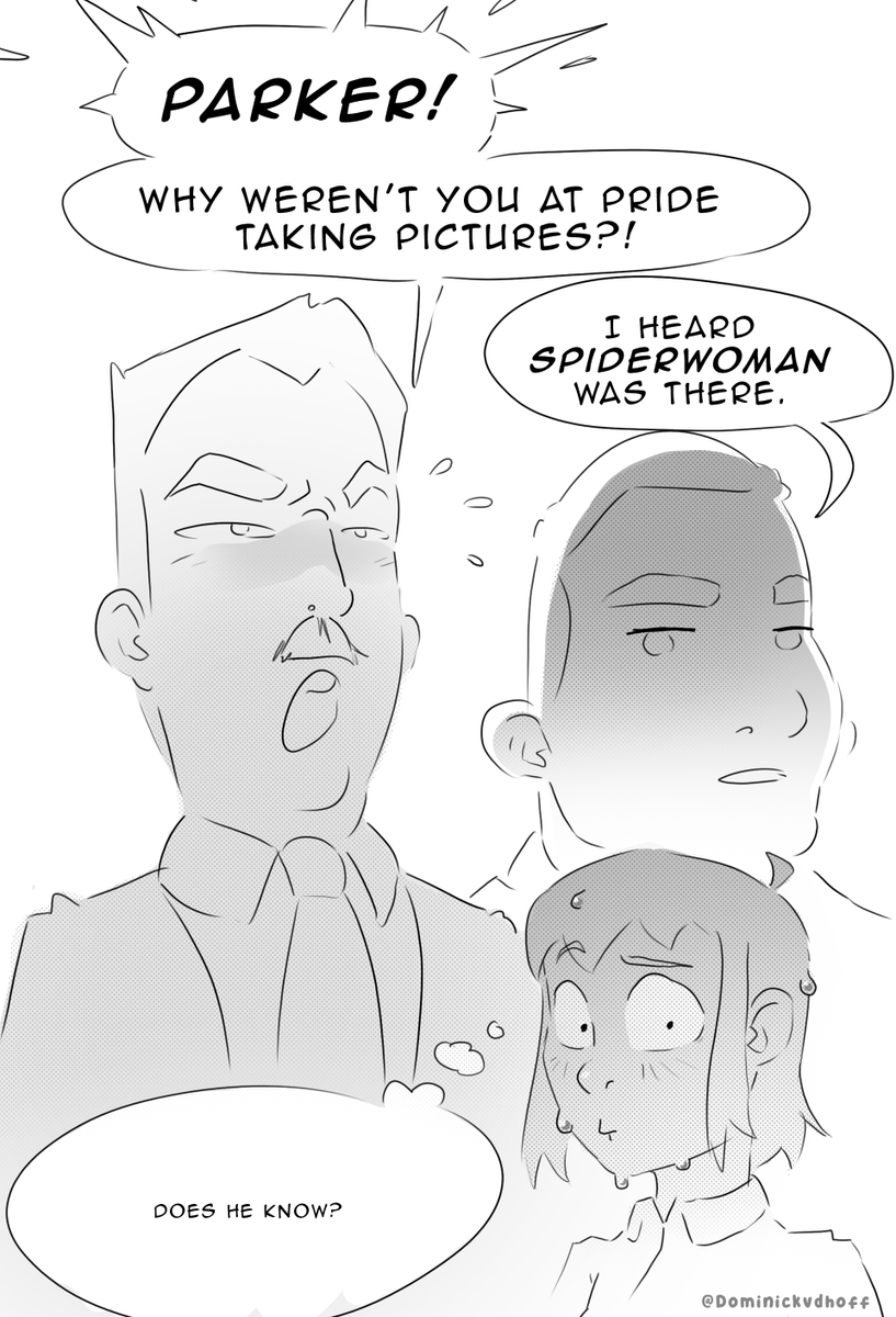 Dominickvdhoff's tweet photo. Transfem Spider-Woman comic about Robbie figuring out why Petra Parker wasn't at Pride. https://t.co/vWPT0dQkjm