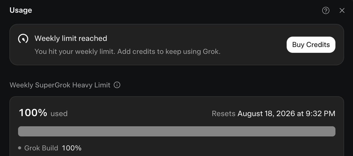 luis_vale's tweet photo. Think I'm the first person in history to max out grok superheavy in one day. @benln and the team. Help a brother out😭. https://t.co/cuUVwsWxw2