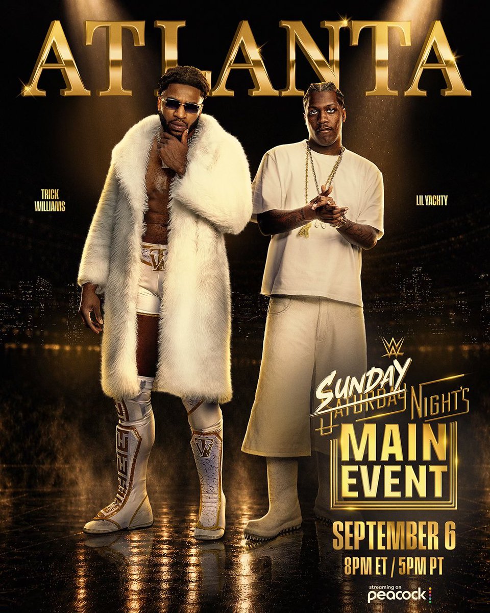 HunterLevek's tweet photo. ATL is doing it their own way. 
Sunday Night’s Main Event will be LIVE from Atlanta, GA on Sunday, September 6. 

Watch live on @peacock 8pm ET. https://t.co/RNmRsNvNmN