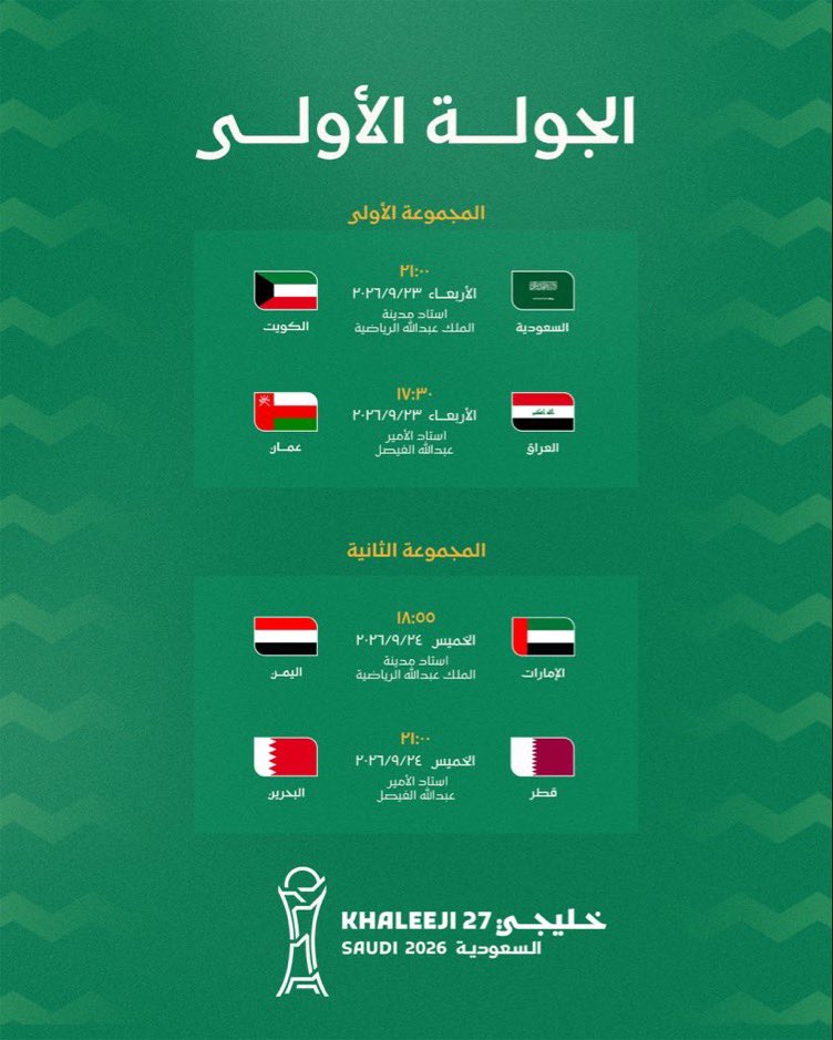 gorgeous4ew's tweet photo. رسميًا:

الاتحاد الخليجي لكرة القدم يعلن عن طرح تذاكر مباريات كأس الخليج في جدة 2026 🏆

تقام البطولة من 23 سبتمبر وحتى 6 أكتوبر خلال توقف الفيفا. https://t.co/wdyn7O4joq
