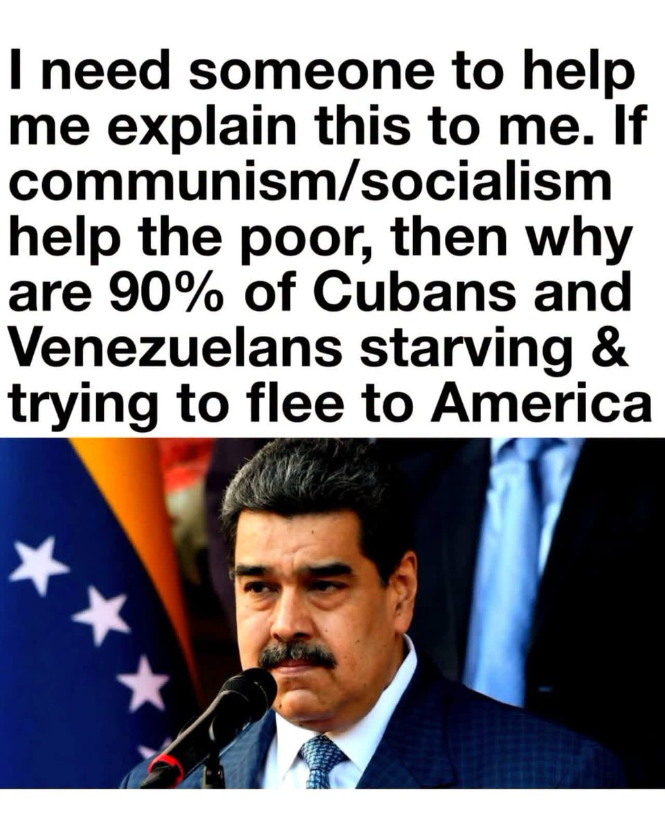 JBMAGA03's tweet photo. Socialism: “We help the poor!”

Meanwhile in Cuba & Venezuela under actual communism/socialism:

•  Extreme poverty rates hitting 80-90%+

•  Widespread hunger, empty shelves, and people skipping meals

•  Millions risking everything to flee to America

If it works so well… why is everyone trying to escape it? 🔥

Never let them gaslight you. Capitalism isn’t perfect, but socialism’s body count and refugee waves don’t lie.