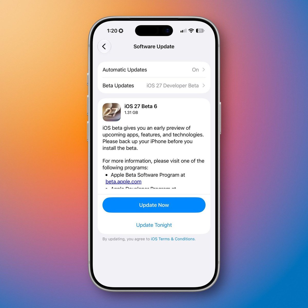 themobileax's tweet photo. iOS 27 Beta 6 güncellemesi kullanıcıların erişimine açıldı.
#iOS27Beta6 #Apple #iPhone #iOS27 https://t.co/SVtOAw0Tmx