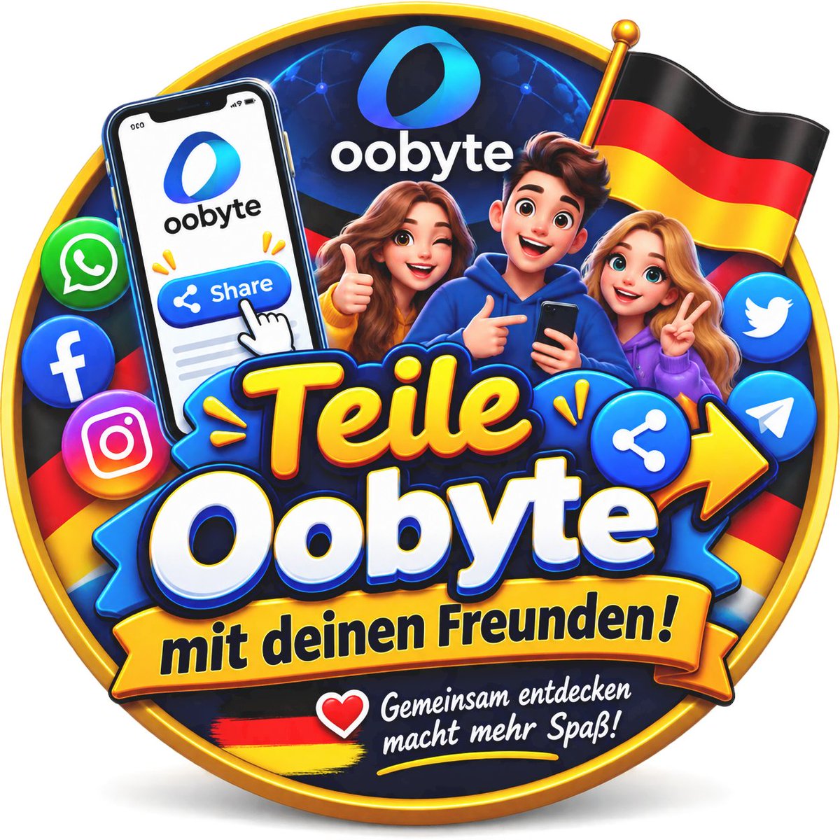 JeanettePEl91's tweet photo. 🎁 Teile Oobyte mit deinen Freunden! 🇩🇪

Entdecke Oobyte und teile es direkt mit deinen Freunden. 👥✨

📲 Einfach teilen
❤️ Freunde einladen
🚀 Gemeinsam entdecken
👉 Jetzt entdecken: https://t.co/y7MRcADS84
#Oobyte #Deutschland #Freunde #Teilen #GemeinsamEntdecken https://t.co/Go2xcEsmFa