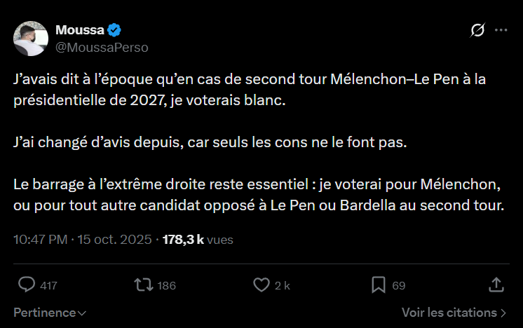 Machirin296316's tweet photo. @AlertesInfos On sais pour qui il vote le moussa https://t.co/WegG1gevxd