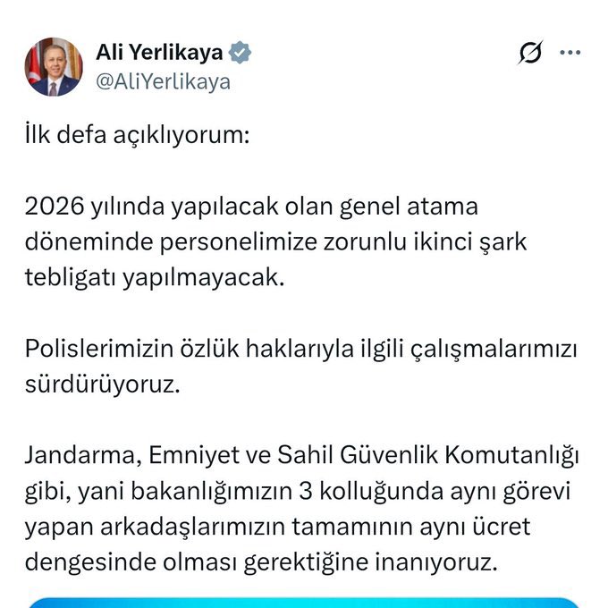 polissorunlar's tweet photo. #PolisleriYaşatın
Ali Yerlikaya görevden ayrılmadan 3 ay önce söz vermişti

-Polis-Jandarma-Sahil Güvenlik
maaşları eşitlenecek‼️

-2026’da ikinci şark olmayacak‼️

Bakanın sözü senettir
Devlette devamlılık esastır

Sn Bakan 
@mustafaciftcitr

Öyle değil mi Sn 
@AliYerlikaya https://t.co/UxnKIppQ1J