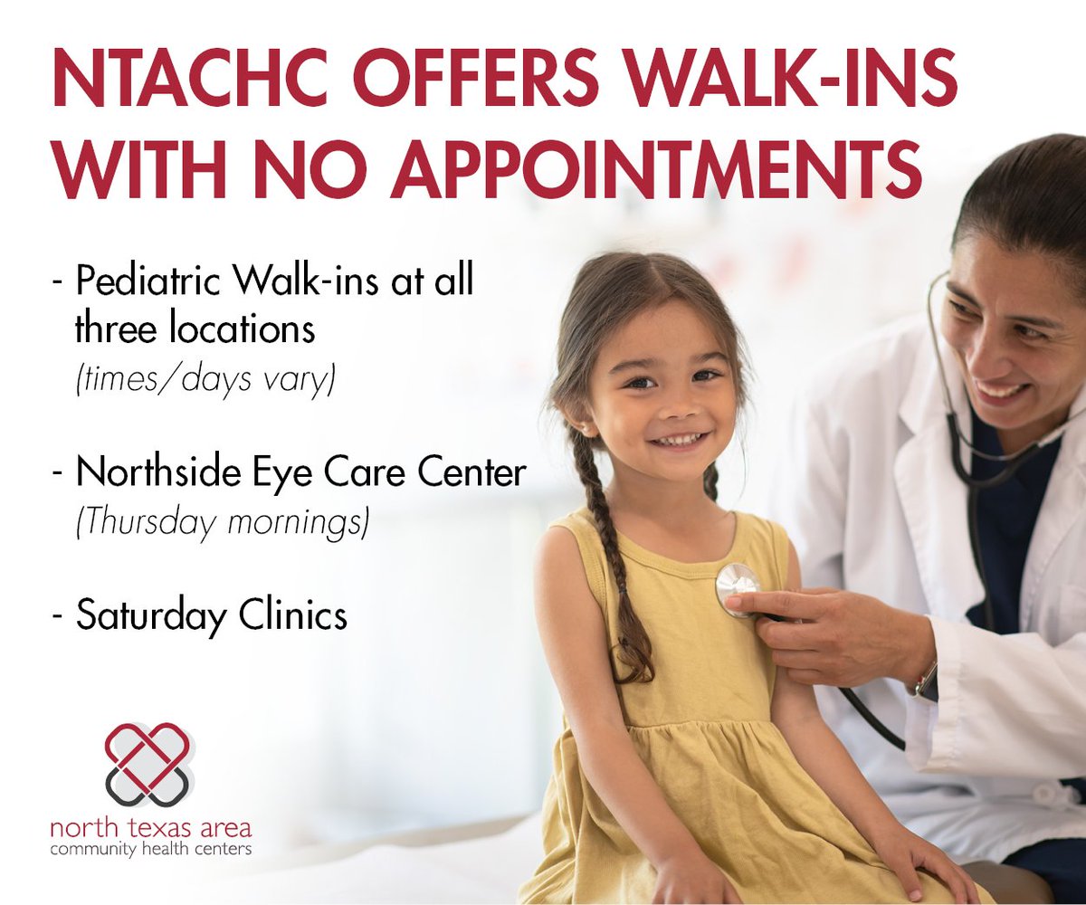 NTACHC's tweet photo. NO APPOINTMENTS NEEDED for pediatric, adult and more. Learn more about days/times: https://t.co/JXFr5A9jjj

You can always call for an appointment, too: 817.625.4254

NTACHC takes Medicaid, Medicare and insurance. https://t.co/Cp7fsF30CZ