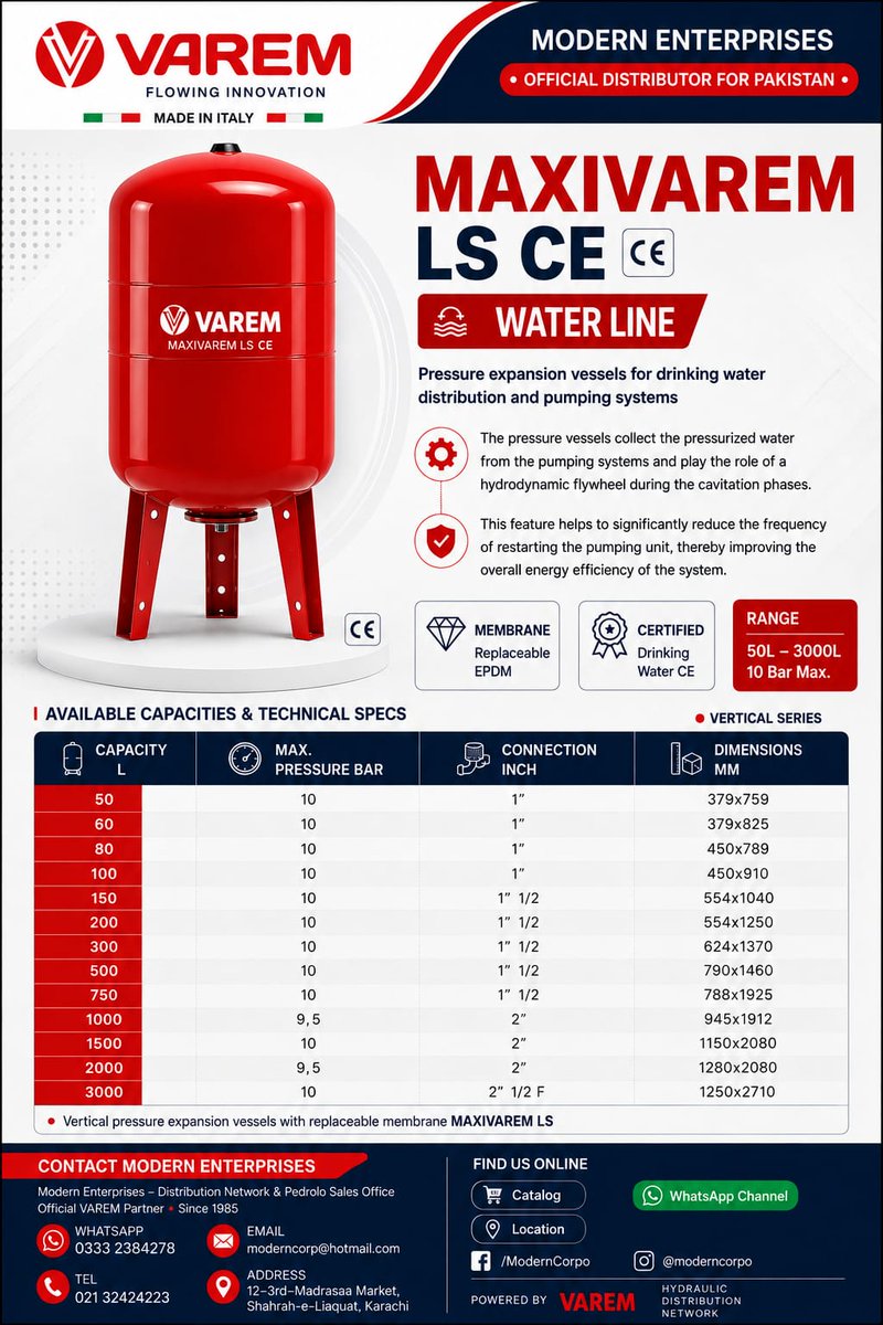 PedrolloCorp's tweet photo. #Varem #MaxiVarem LS Vertical #Pressuretanks 

Reliable Pressure Control for Your Water Systems! 💧🇮🇹

​Whether you're running heavy-duty commercial booster systems, HVAC heating loops, or large residential water setups, Varem delivers world-class efficiency and durability. https://t.co/gQwJBlVw8O