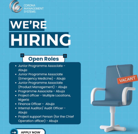 alfamohammed141's tweet photo. Corona Management Systems Announces 10 Career Opportunities in Nigeria

Corona Management Systems (CMS) is currently recruiting for 10 full-time positions in Nigeria, with most opportunities based in Abuja, Federal Capital Territory. The openings span public health, programme management, finance, auditing, technology, software development, emergency medicine and executive support.

The positions provide opportunities for professionals at different career stages, from project and junior programme roles to more experienced programme management, software development and finance positions.

Project Support Officer – Abuja
https://t.co/2yk9TgMyt3

Finance Officer – Abuja
https://t.co/dkEcS6L7D1

Programme Associate – Abuja
https://t.co/0sibi66kyp

Junior Programme Associate
https://t.co/JrNjaRFBYj

Junior Programme Associate – Product Manager
https://t.co/fpRuV7B1Vh

Software Developer – Abuja
https://t.co/Kmq94kGFjn

Internal Auditor / Audit Officer – Abuja
https://t.co/5V0eyKiVDT

DevOps & Cloud Engineer – Abuja
https://t.co/eDn2uzpzh5

Project Officer – Nigeria
https://t.co/Ijbvhj7TPj

Benefits

CMS states that employees may receive a competitive salary, health insurance/HMO coverage, pension and tax contributions, paid maternity and paternity leave, 21 days of paid annual leave, professional development opportunities and a supportive, inclusive working environment. Benefits may vary by position.

Application Information
The vacancies are full-time positions, with locations primarily in Abuja, FCT, while the Project Officer position is listed across multiple locations in Nigeria.

Interested candidates should review the individual vacancy requirements and apply through the relevant CMS recruitment link