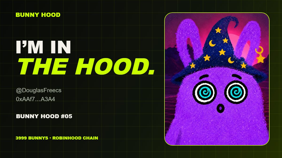 DouglasFreecs's tweet photo. I joined @BunnysHood 🐰

3999 Bunnys on Robinhood Chain.

I picked Bunny Hood #05. Which Bunny are you? https://t.co/7S33acsEnx https://t.co/ic8JBSyQvB