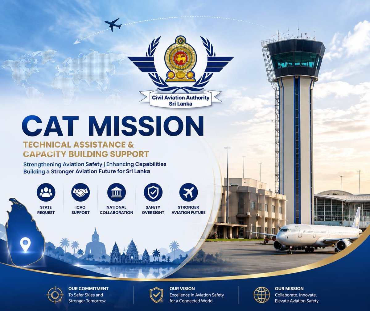 caaslofficial's tweet photo. ICAO Combined Action Team Technical Assistance Mission Successfully Concludes, Strengthening Sri Lanka’s Aviation Safety Oversight System

#ICAO #catmission  #AviationSafety #srilanka  #SriLankaAviation  #CAASL https://t.co/dslk7afX2e