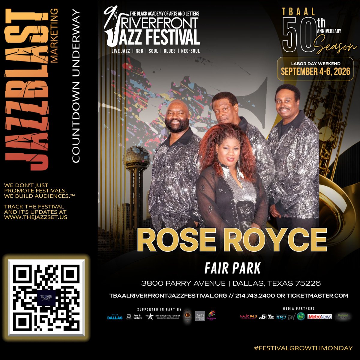 UptownJazzFest's tweet photo. 🎷 #FestivalGrowthMonday
THE EXPERIENCE THAT GOES BEYOND THE STAGE.
That's the 9th TBAAL Riverfront Jazz Festival.  #LaborDayDallasexperience. https://t.co/5CdTag696K is your festival hub for the latest Riverfront Jazz Festival updates, artist announcements, videos, tix &amp;  info https://t.co/0MoWZJa9tX