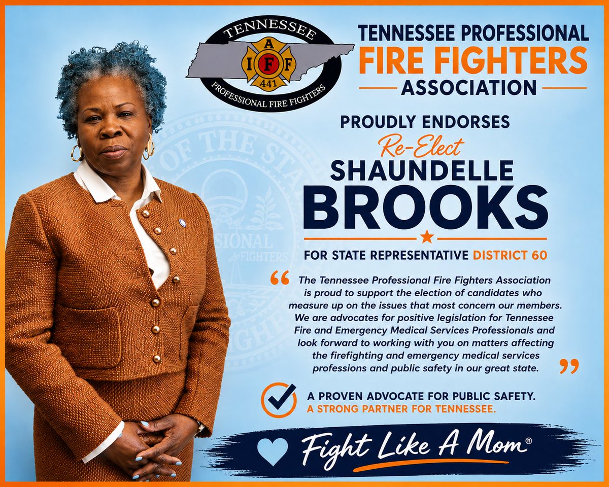 Natrixdreammom's tweet photo. Thank You! 🩵🧡
Honored to have the endorsement of the Tennessee Professional Fire Fighters Association! Thank you for standing with me as we continue fighting for safer communities and a stronger Tennessee.
#FightLikeAMom #TN60 #TeamBrooks #VoteToRelect #ReElectRepBrooks https://t.co/eqPvAWjE2W