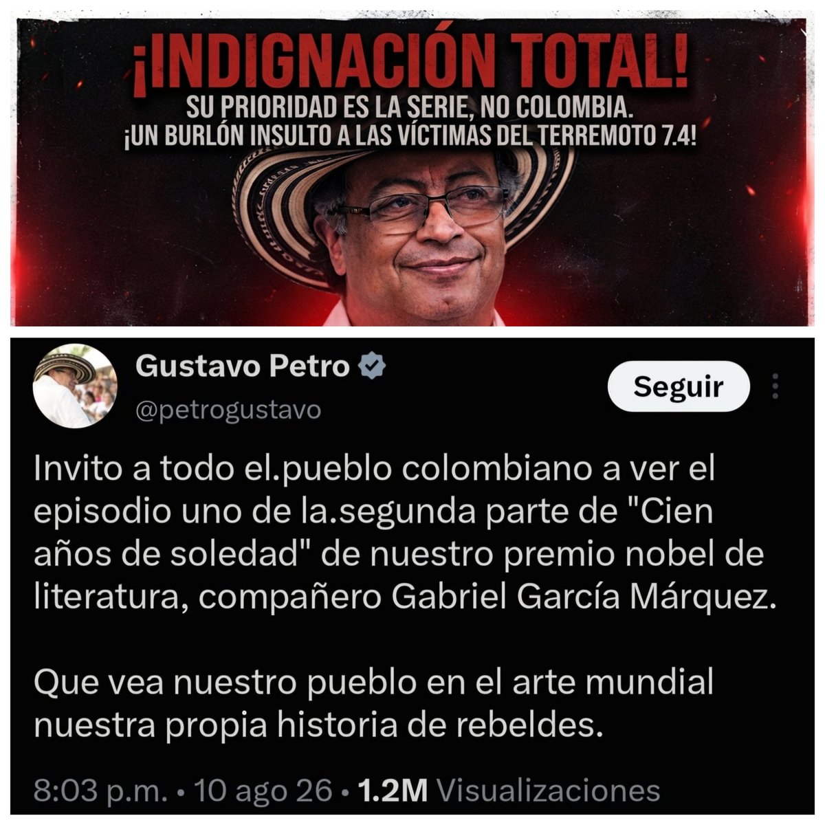 conejoblanco77's tweet photo. @wilsonariasc El desconectado Petro los envío a ver una serie, el mismo dia del terremoto https://t.co/zXRn5taiPv