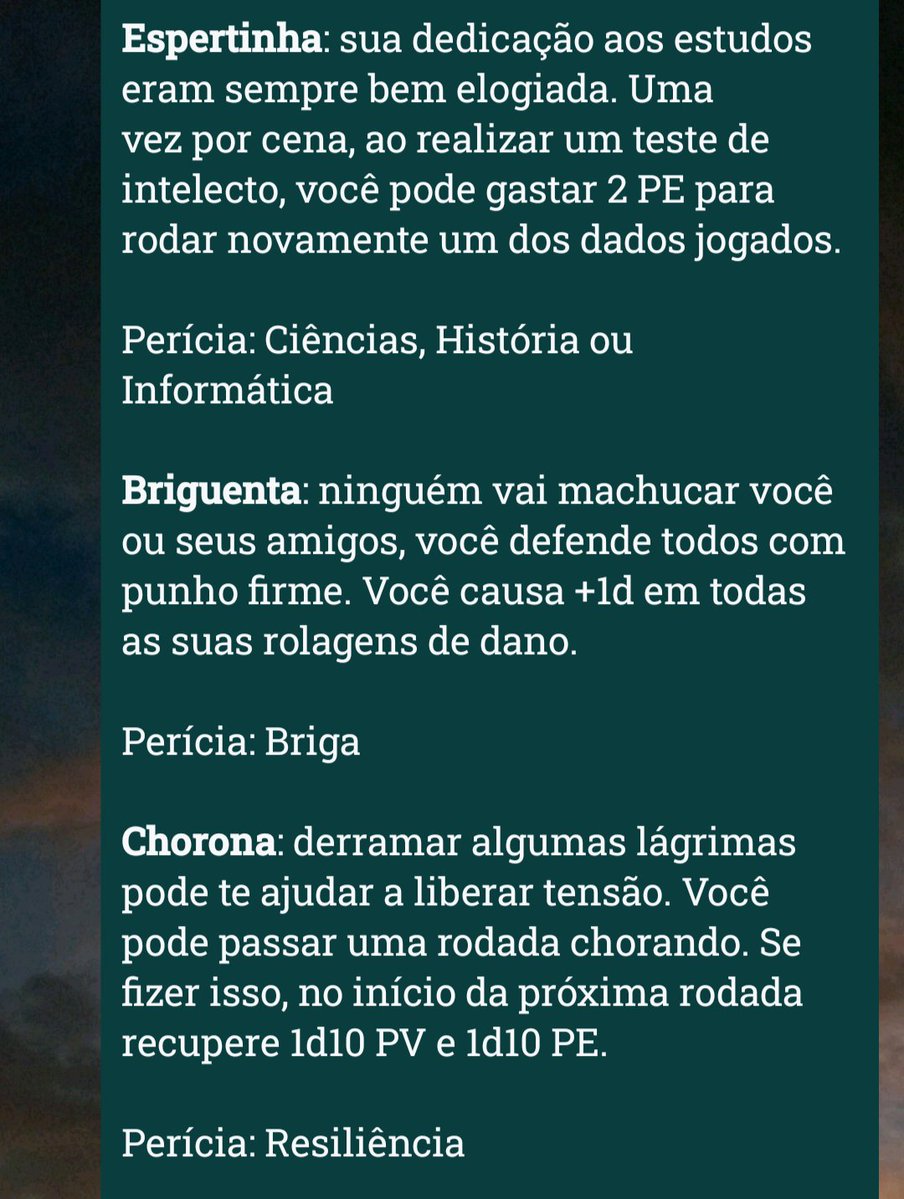 GoiaboRPG's tweet photo. Personalidades escritas:

- Reservada
- Espertinha
- Briguenta
- Chorona
- Oradora
- Nerd https://t.co/7GkCyf3n9C