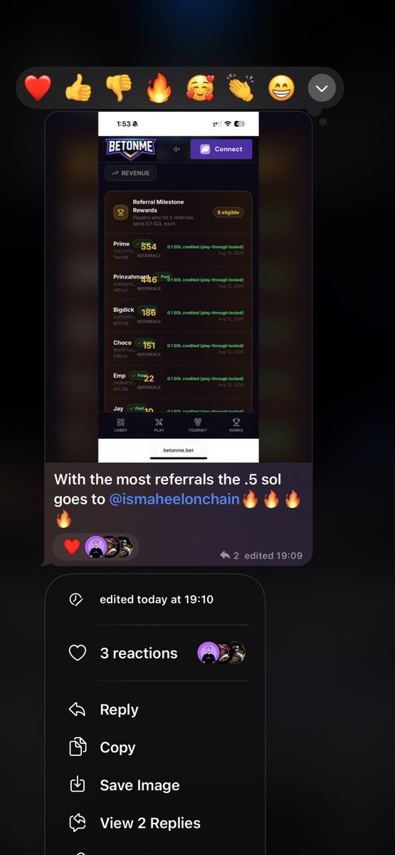 IsmaheelOnChain's tweet photo. Won both the Shilling &amp; Referral contests! 🏆🔥

Shilled hard, referred hard, and secured both wins. 💰💪

BetOnMe really came through! 🚀

Tg: https://t.co/mBzWFZfoDA
@BetonmeSol https://t.co/IR55pWi8x6