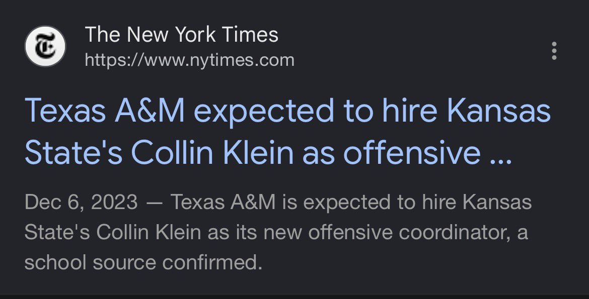 VFFCWhispers's tweet photo. @DerekYoungKSO WHISPERS: Collin Klein didn’t almost leave for Notre Dame during the K-State Villanova game, he DID leave for Texas A&amp;M though. https://t.co/0O3dNTyK5i