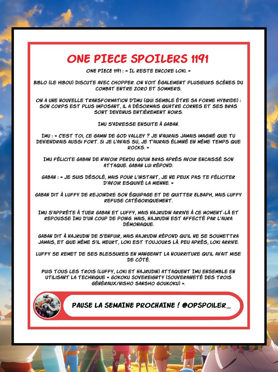 OPspoiler_'s tweet photo. #ONEPIECE1191 

🚨 PREMIERS SPOILS 🚨 https://t.co/jBmOIVMGIX