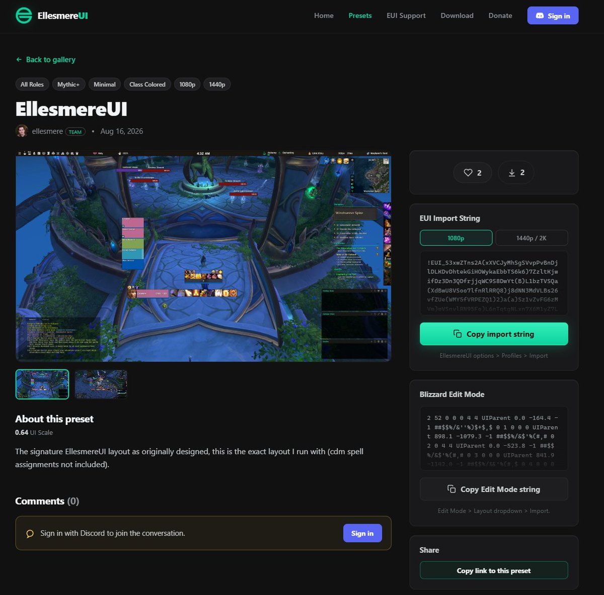 EllesmereGaming's tweet photo. Announcing: https://t.co/9w9sWT4yrr

EllesmereUI finally has a home! Here you can browse and share community presets, download the latest update, watch tutorials, read patch notes, find support, and more.

The Preset Gallery will be the new home of the "Share Your EUI" channel from discord where anyone can upload their own community preset or browse others, then copy the import strings directly into EUI.