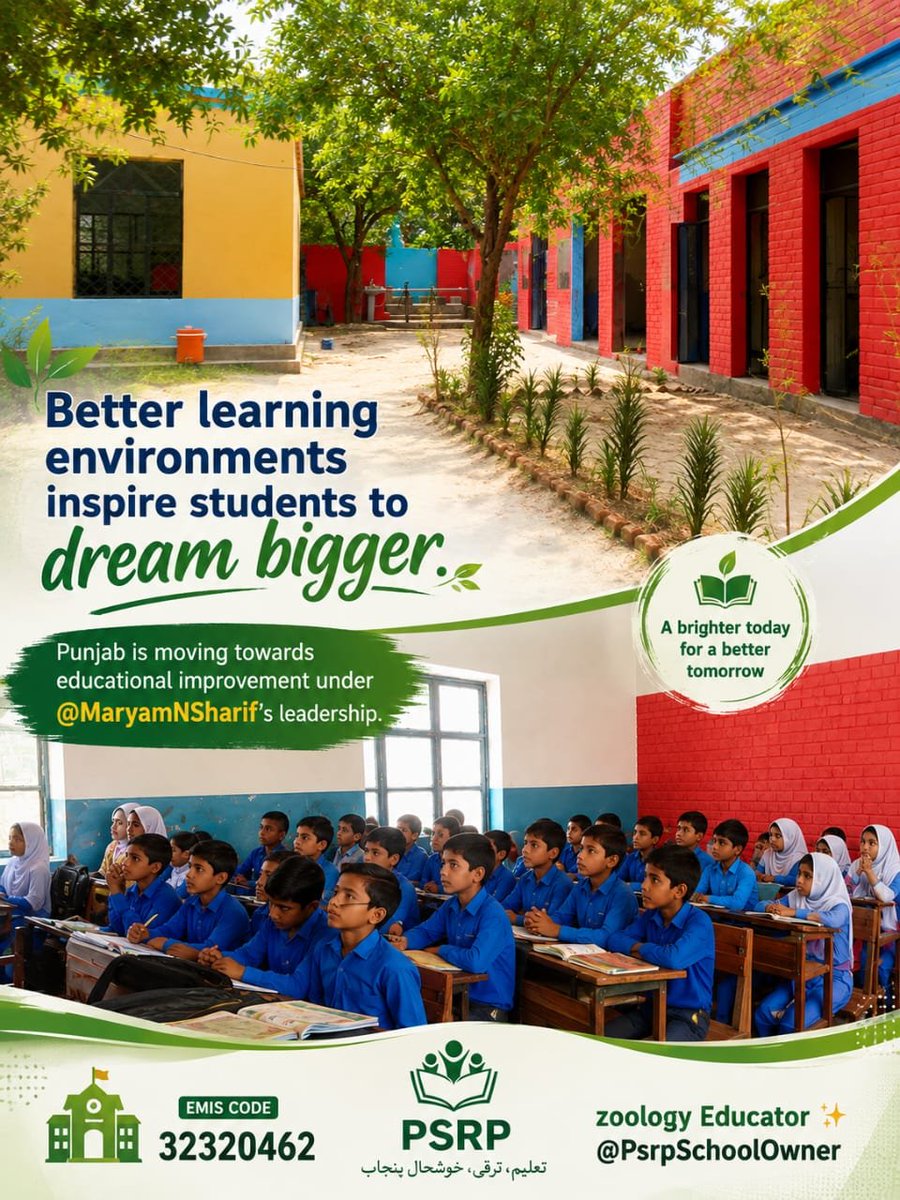 PsrpSchoolOwner's tweet photo. Building futures, empowering Punjab’s children. 📚✨
EMIS code 32320462
@MaryamNSharif’s leadership.

#JoinPSRP_TrendingBrand https://t.co/iCAYYQ2Pab