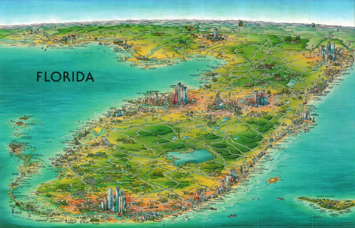 Civixplorer's tweet photo. Illustrated map of Florida. https://t.co/cQH9UlFPO8