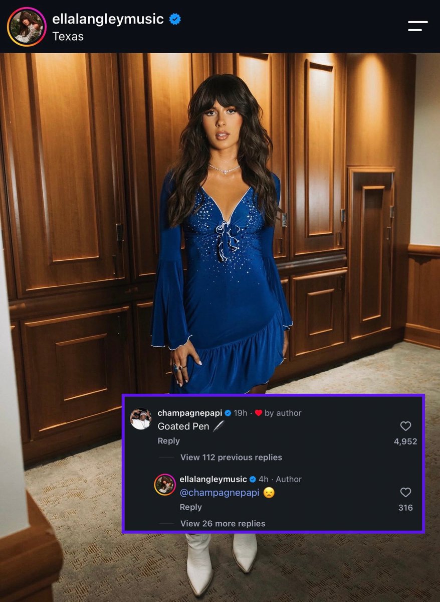 DrakeAligned's tweet photo. Ella Langley responds to Drake’s comment in her IG post 👀 https://t.co/wlAhvtU7eK