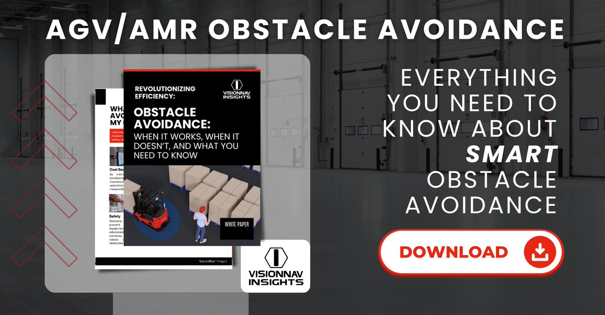 VisionNavbot's tweet photo. "Smart” obstacle avoidance isn’t just about #robots avoiding what’s in the way. 🤖

Every stop and reroute impacts traffic flow, cycle times, and #throughput.

Our latest whitepaper explores obstacle avoidance that works with the larger automation system in #materialhandling.

📘 Download https://t.co/aIIfRj2K8w