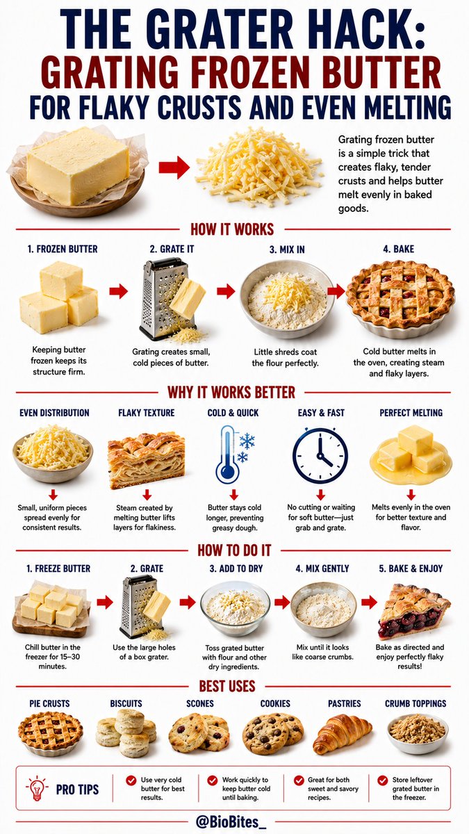 BioBite_'s tweet photo. Grating Frozen Butter For Flaky Crusts and Even Melting. https://t.co/qavTHsiIW1
