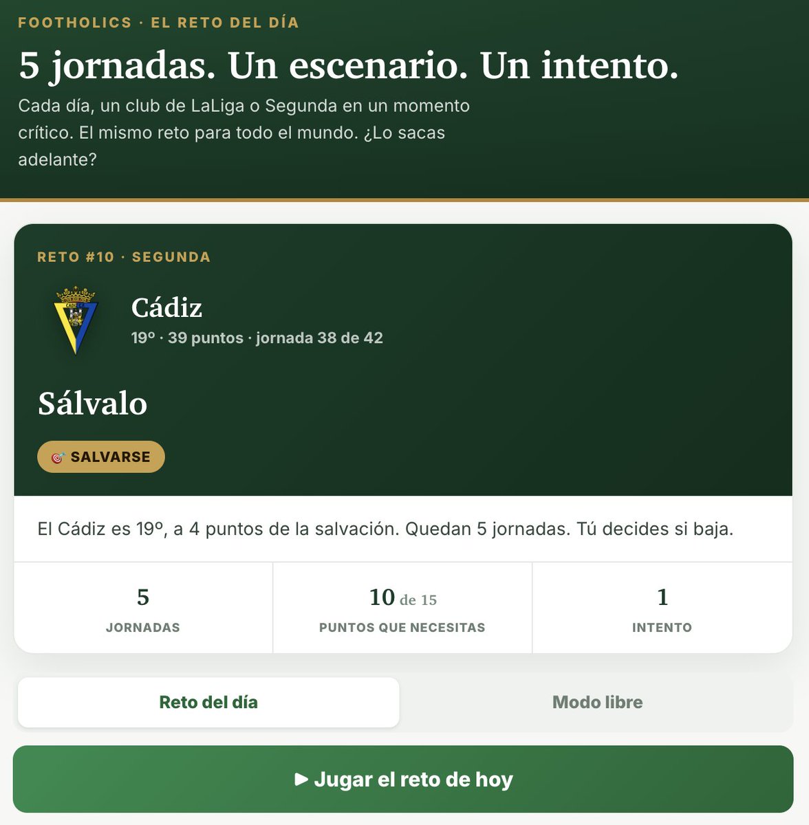 footholics's tweet photo. Reto del día 17/08.

El @Cadiz_CF afronta las últimas 5 jornadas en posición de descenso y tiene la salvación a 4 puntos.

¿Serás capaz de salvar a los gaditanos con el compromiso de Ontiveros 😝?

Acepta el reto en https://t.co/G69zd2XDk4 https://t.co/xD3SE8VZc6