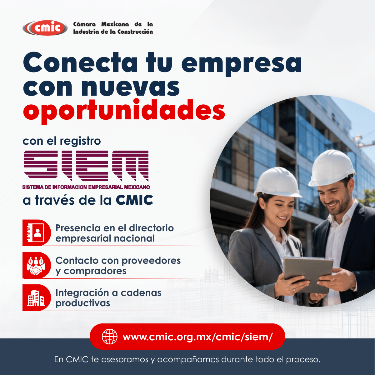 cmicnacional's tweet photo. 🚀 Que tu empresa esté donde pueden encontrarte para hacer negocios.
El #SIEM te permite formar parte de un directorio que facilita la vinculación entre empresas y abre la puerta a nuevas oportunidades comerciales.
🔗 Regístrate a través de la #CMIC:
https://t.co/LhWg9q3GUO https://t.co/3K7AEhea3J