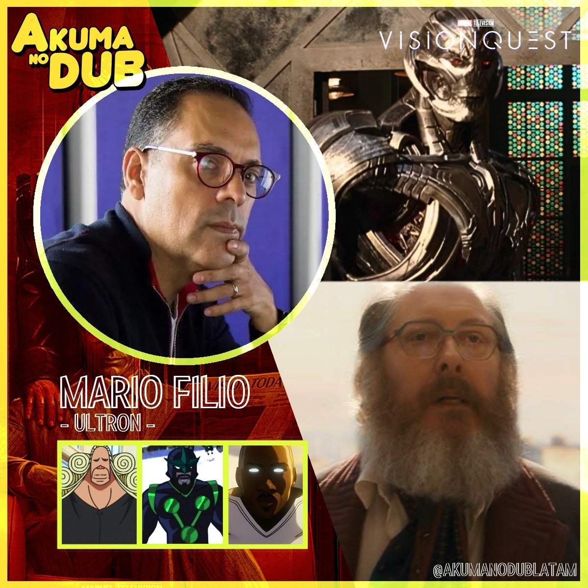 AkumanoDubLatam's tweet photo. 👁️💻 VOZ CONFIRMADA 💻👁️
El actor Mario Filio / @mariofilio se une al reparto de "Vision Quest" interpretando a Ultrón.
La serie de estrenará en @disneyplusla el 14 de Octubre de 2026.
#VisionQuest #Doblaje #MarioFilio #Ultron #VozConfirmada https://t.co/oezKSriJC2