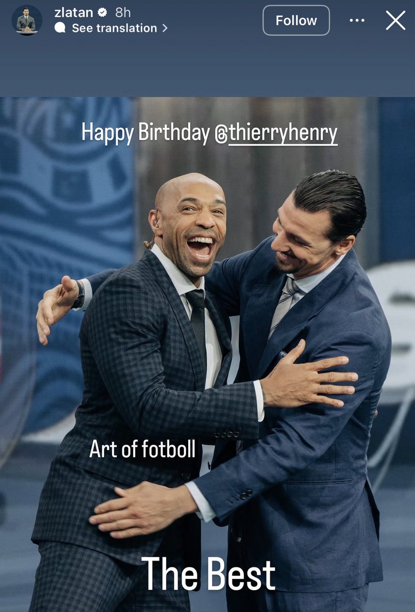 ArsenalN7's tweet photo. 📲 Zlatan on Instagram: “Happy Birthday, Thierry Henry. Art of football. The Best” ❤️ https://t.co/vhyFNZu7rx