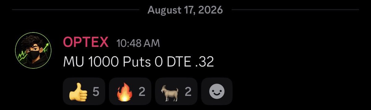 optextrades's tweet photo. Perfectly timed the reversal on $MU today and ran past my PT of 1020. 🎯🔥

Discord Members  absolutely BANKED TODAY 🤑💵 https://t.co/pEWaGLqAjE