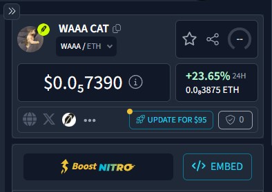 waaacatmeme's tweet photo. Frens, Dextools just updated the WAAA logo! 🐱💚
Socials update coming next. 👀

Big thanks to the Dextools team for the support! Much love. 🫶

WAAAAA! 🔥

@ponsdotfamily @MEADGod @DEXToolsApp https://t.co/3L6VJZTTPs