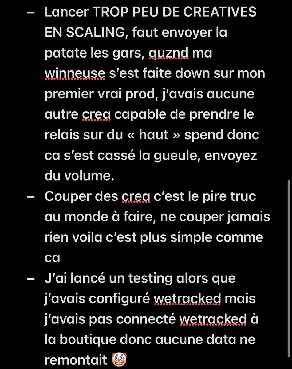 ecominho_'s tweet photo. Comme on me l’a demandé voici un peu les erreurs que j’ai faite depuis que j’ai commencé l’ecom et qui m’ont toutes couté de l’argent mdrrr (j’ai meme pas tout mis je pense) ne vous inquiétez pas vous allez tous faire des erreurs, vous manger des ban meta, c’est inévitable 🥲 https://t.co/gqYzEQ692q