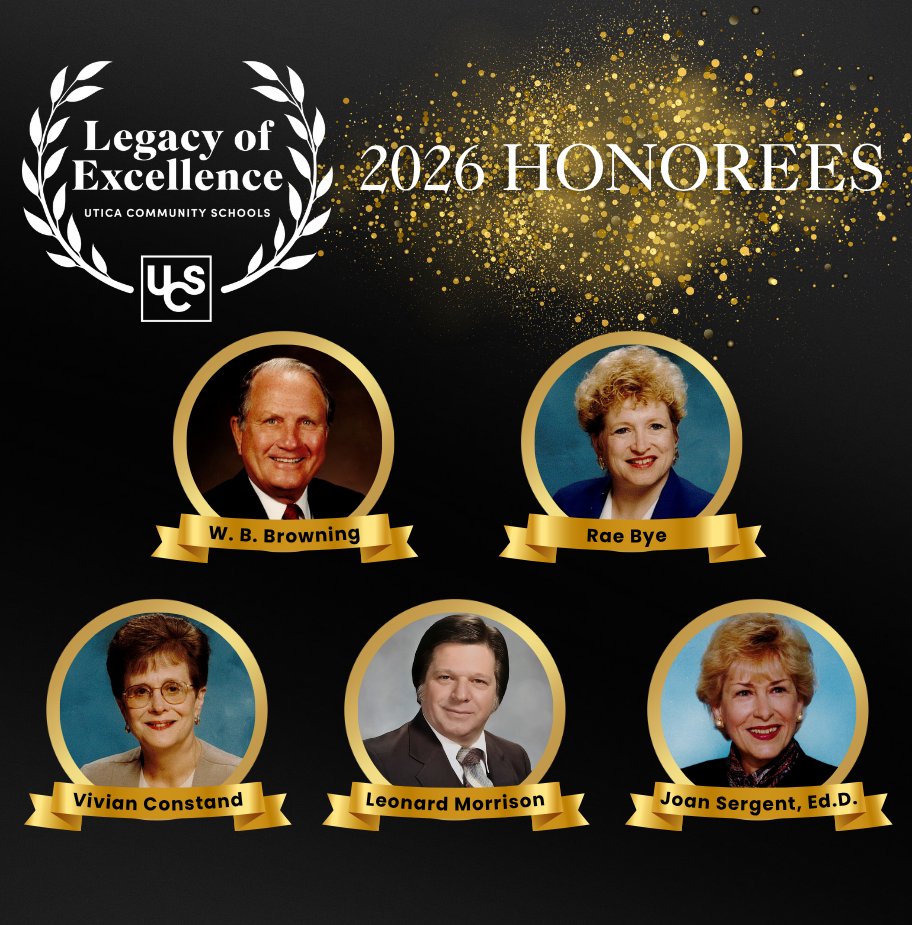 uticaschools's tweet photo. 2026 Legacy of Excellence Award honorees: 
🌟W. B. Browning
🌟Rae Bye
🌟Vivian Constand 
🌟Leonard Morrison 
🌟Joan Sergent, Ed.D. 

To learn more about each honoree and our free Legacy of Excellence event on Sept. 30, visit https://t.co/YEszElmcxD https://t.co/OYyxLcHz98