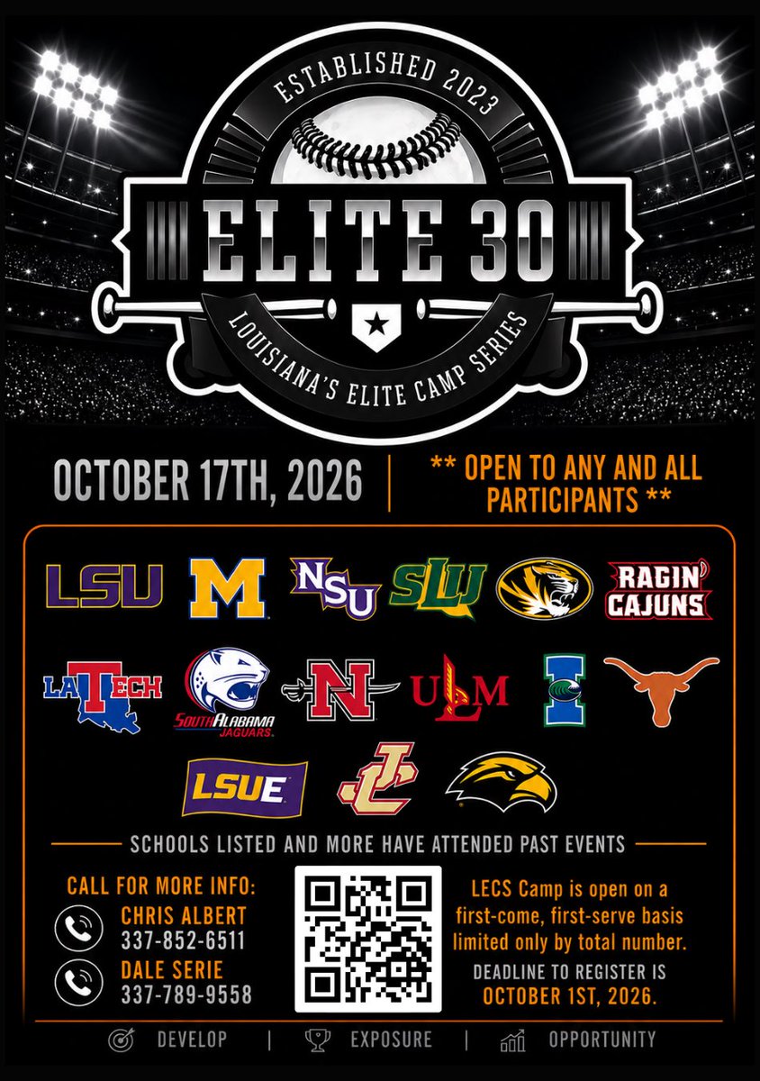 LECSeries's tweet photo. REGISTRATION NOW OPEN!!!!  Please scan the QR code to register for the 2nd annual LECS Showcase camp! Excited to host another great event right here in Louisiana. https://t.co/ryu9qo02FB