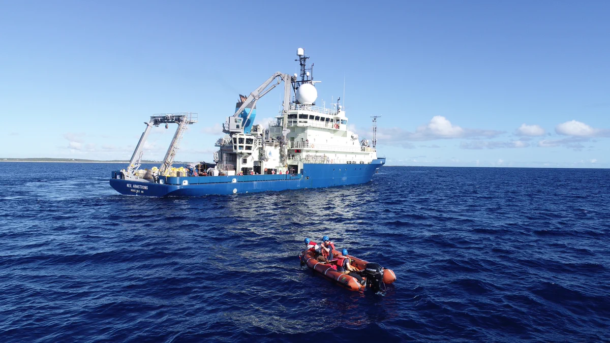 A photograph of a large research vessel at sea.