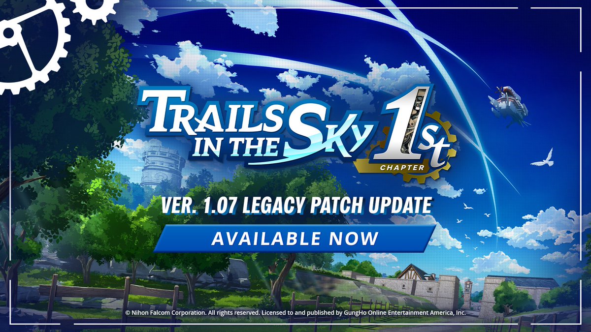 GungHo_America's tweet photo. Trails in the Sky 1st Chapter Ver. 1.07 Legacy Patch featuring several changes to in-game terminology is now live. Thank you for your continued support.

Full patch notes: https://t.co/Tfp6v2nz3a https://t.co/KLRK1KmfcW