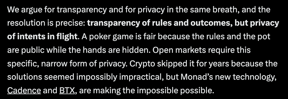 monad's tweet photo. Monad's new technology, Cadence and BTX, are making the impossible possible https://t.co/aLOz1OCoDz