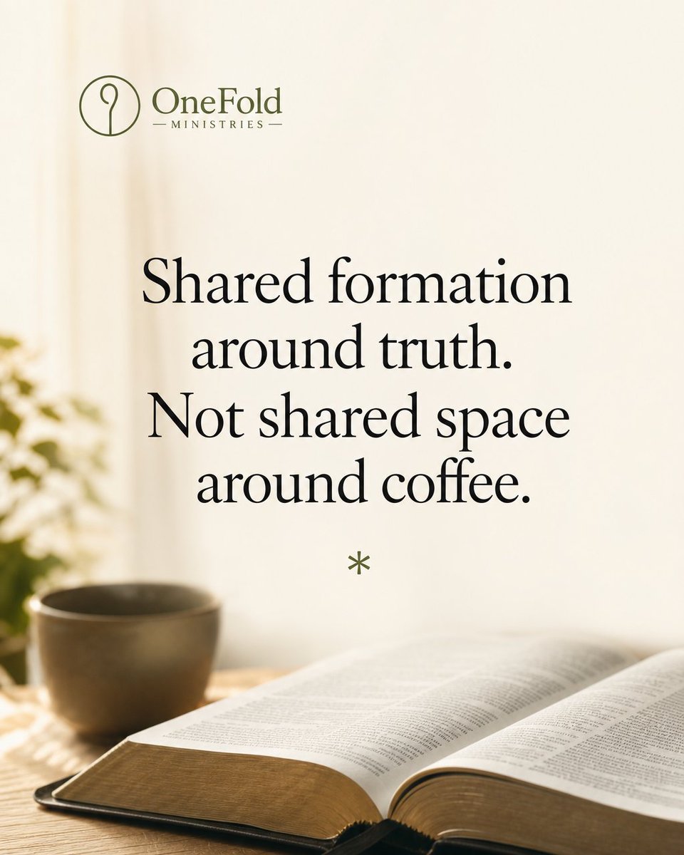 OneFoldMin's tweet photo. Fellowship (noun /FEL-oh-ship/): shared formation around truth.
Somewhere along the way, it collapsed into coffee after service and lobby small talk, the surface of a shared room.
Scripture describes lives held close enough to shape one another. Forming happens when we stay. https://t.co/qglLHBiDbd