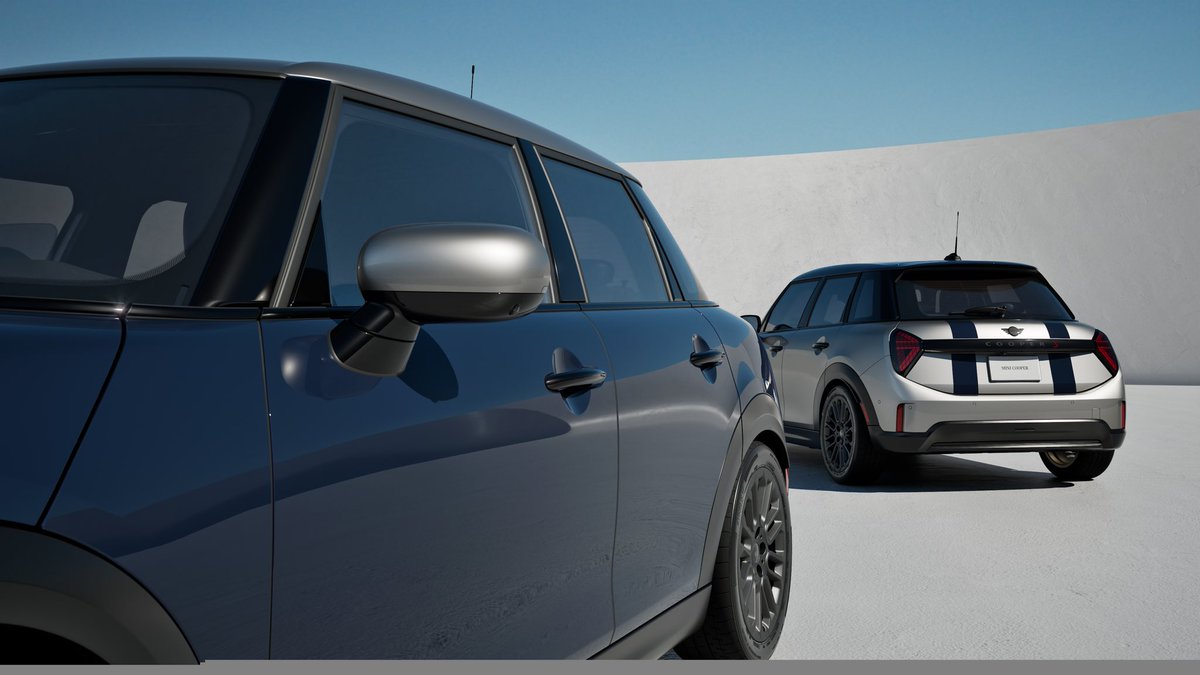 cole_marzen's tweet photo. The 2027 Mini Cooper Rooftop Edition makes its debut with an Indigo Sunset Blue Metallic and Melting Silver III Metallic exterior paint scheme. In addition, the hatchback features a black interior, JCW sport seats, and subtle detailing. #Mini #MiniCooper #Cooper #hatchbacks https://t.co/8LaCXON84R
